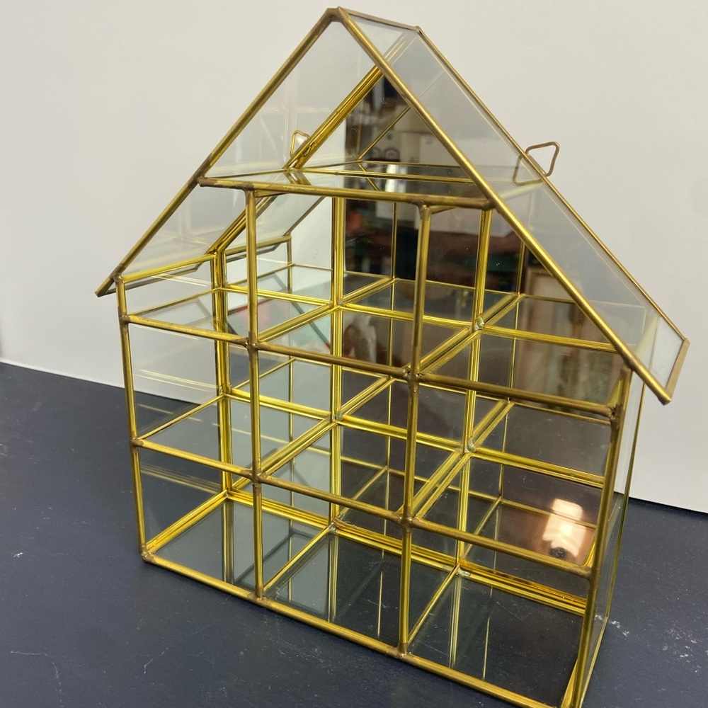 Vintage Brass Glass Miniature Display Shelf